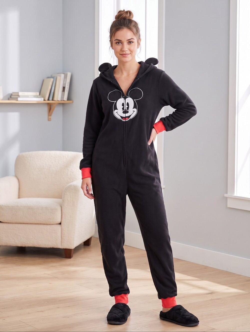 Disney Mickey Mouse Microfleece Jumpsuit Womens Size Large Pajamas Loungewear